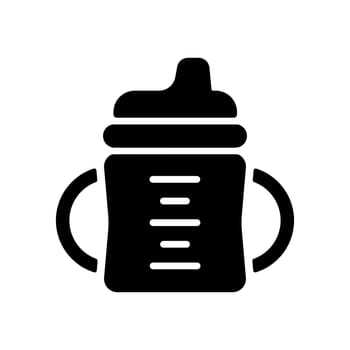 Toddler sippy cup vector glyph icon. Graph symbol for children and newborn babies web site and apps design, logo, app, UI