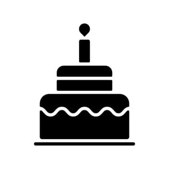 Birthday cake vector isolated glyph icon. Graph symbol for children and newborn babies web site and apps design, logo, app, UI
