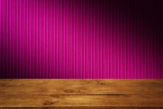 The background is blank wooden boards and a textured striped wall with gradient lighting and vignetting. For product demonstrations, free space, layout, mockup, perspective board, background board.