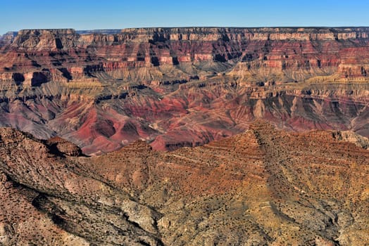 Late afternoon in the Grand Canyon Arizona with blue sky
