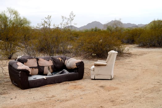 Illegal Abandoned furniture in thwe Sonora desert Arizona