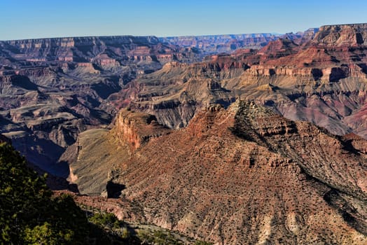 Late afternoon in the Grand Canyon Arizona with blue sky