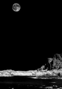 Salt River Infrared monochrome desert moon over the southwestern USA Sonora desert Arizona and mountains
