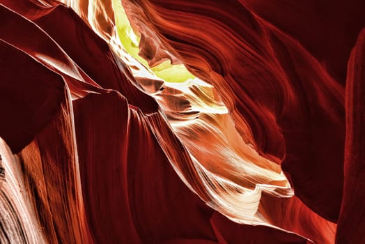 Sunlight coming into Antelope Canyon on the Navajo Indian reservation in Northern Arizona
