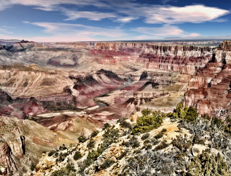 Late afternoon in the Grand Canyon Arizona with blue sky