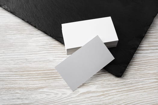 Blank white business cards. Mockup for ID. Template for graphic designers portfolios.