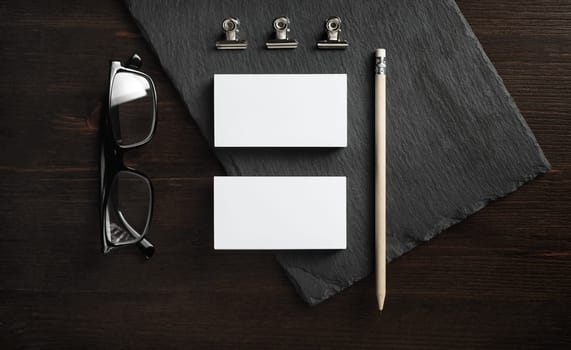 Blank corporate identity template. Photo of blank stationery set. Mockup for design presentations and portfolios. Flat lay.