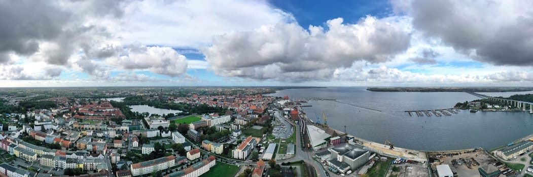 Aerial panorama over the Baltic Sea near Stralsund