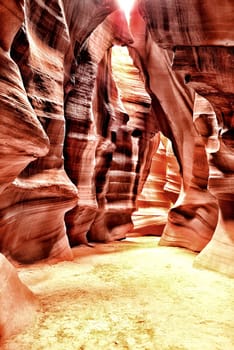 Sunlight coming into Antelope Canyon on the Navajo Indian reservation in Northern Arizona