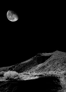 Salt River Infrared monochrome desert moon over the southwestern USA Sonora desert Arizona and mountains