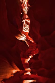 Sunlight coming into Antelope Canyon on the Navajo Indian reservation in Northern Arizona