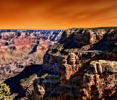 Early morning in the Grand Canyon Arizona with brilliant sky