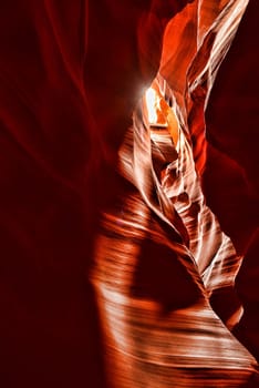 Sunlight coming into Antelope Canyon on the Navajo Indian reservation in Northern Arizona