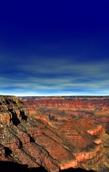 Late afternoon in the Grand Canyon Arizona USA with blue skies