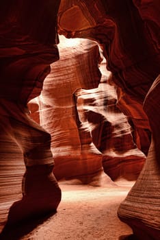 Sunlight coming into Antelope Canyon on the Navajo Indian reservation in Northern Arizona