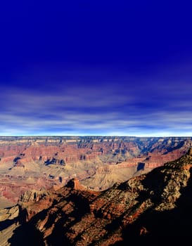 Late afternoon in the Grand Canyon Arizona and blue skies