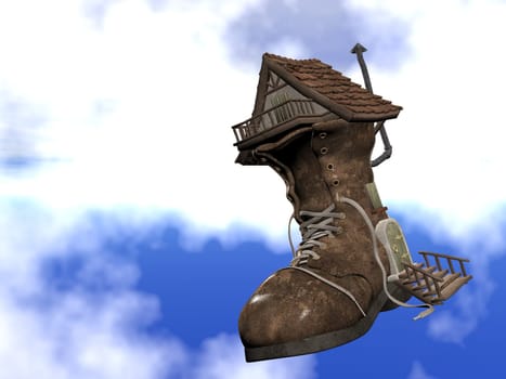 Ilustrated 3d of the fairy tale shoe house