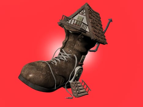 Ilustrated 3d of the fairy tale shoe house