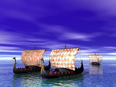 Viking ship, or drakkar, sailing on the sea