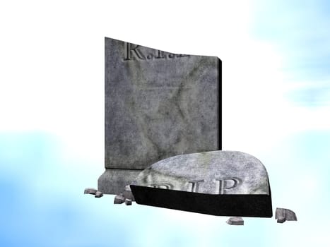 Rendered illustration of a broken graveyard tombstone
