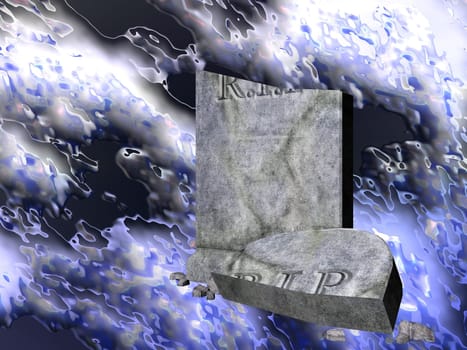 Rendered illustration of a broken graveyard tombstone