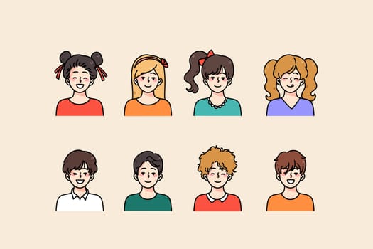 Set of diverse smiling small children