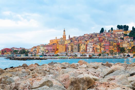 Menton, France - circa August 2021: view of the French Riviera, named the Coast Azur, located in the South of France. Sunrise light.