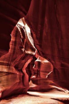 Sunlight coming into Antelope Canyon on the Navajo Indian reservation in Northern Arizona