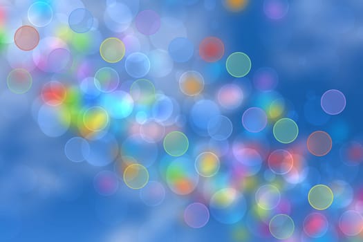 Light multicolor background. Abstract blurred fresh vivid spring summer light pastel gradient pink blue yellow green turquoise bokeh texture with bright circular soft color lights. Beautiful backdrop illustration.