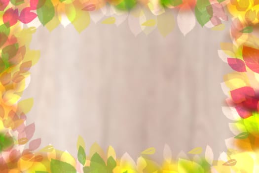 Flower frame template. Abstract fall colors background texture with a frame of colorful leaves with space for greetings, lettering, web design or postcards. Beautiful backdrop illustration.