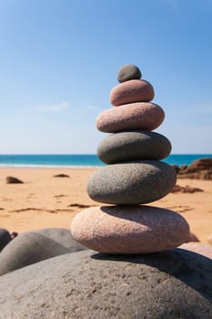Pebble tower made on the beach in Brittany