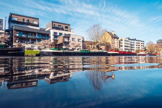 Prevalaye quay and barges on Vilaine river in Rennes, Brittany, France