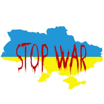 STOP WAR concept with Ukraine map in Ukraine flag's colors