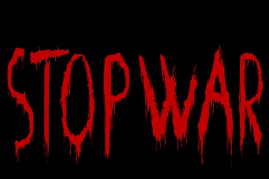 Stop war concept with bloody letters on black background