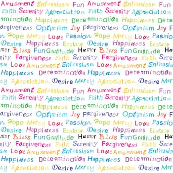 Seamless typography with positive feelings words