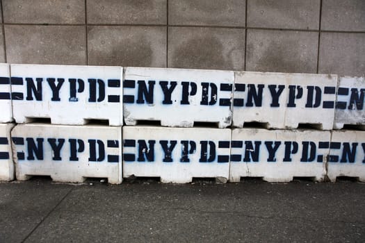 NYPD Barriers at Midtown Manhattan. New York City. USA