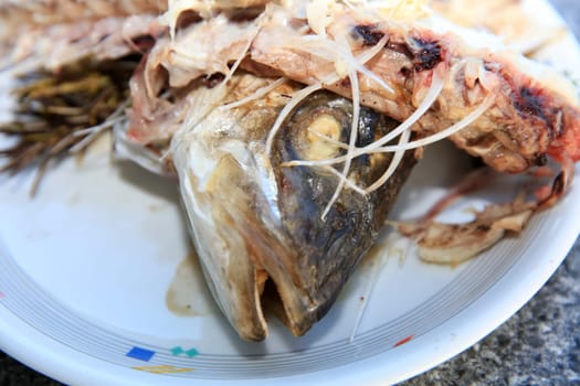 Rest of eaten Sea Bass on a Plate