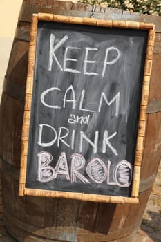 Sale Sign at a Wine Shop in La Morra. Piedmont. Italy