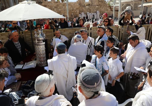Bar Mitzvah Ceremony at the Western Wall in Jerusalem Old City. Israel