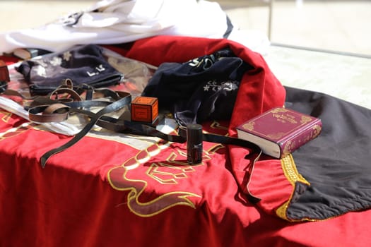 Equipment for the Prayer at the Western Wall in Jerusalem, Judaism’s holiest site. Israel