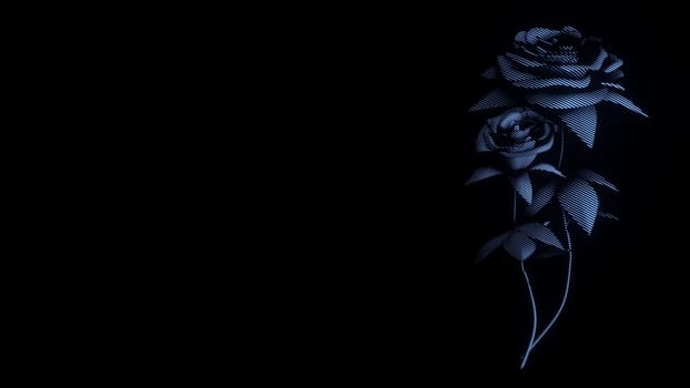 roses flowers on black background copy space line art halftone graphic style 3D illustration