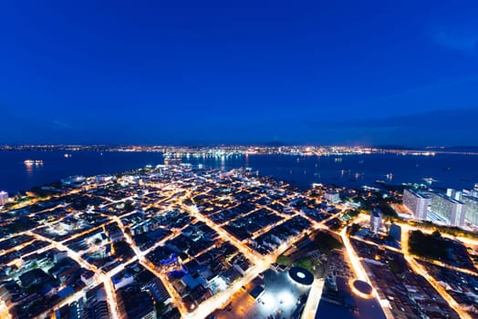 Georgetown city in blue hour in aerial view