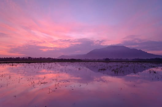Dramatic sunrise of the Bukit Mertajam Hill in morning sunrise
