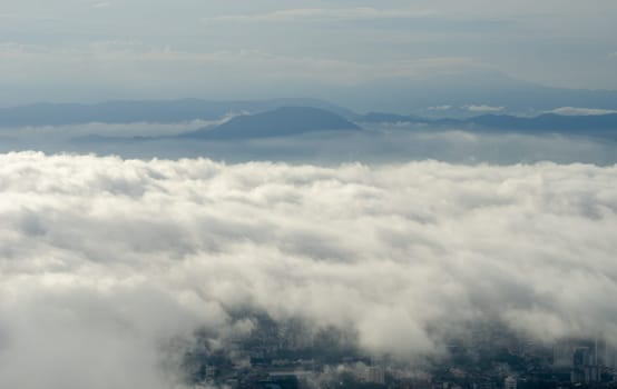 Aerial view above cloud near Bukit Mertajam town