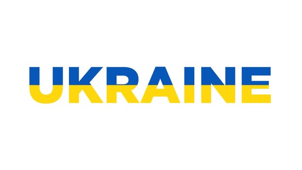Ukraine word with its flag color blue and yellow. Isolated white background