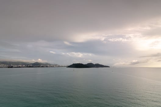 Pulau Jerejak and Pulau Pinang in overcast morning day
