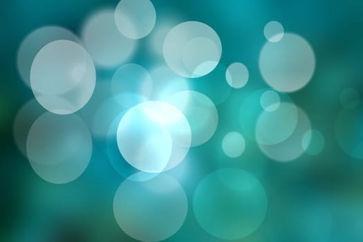 Abstract gradient green turquoise blue shiny blurred background texture with circular bokeh lights. Beautiful backdrop. Space for design.