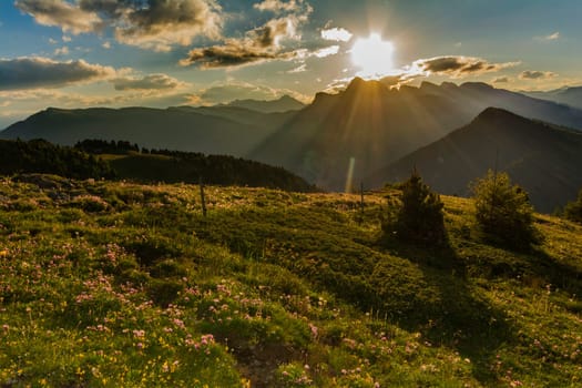 sunrise at the seiser alm in italy