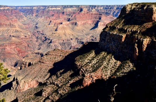 Late afternoon in the Grand Canyon Arizona and blue skies