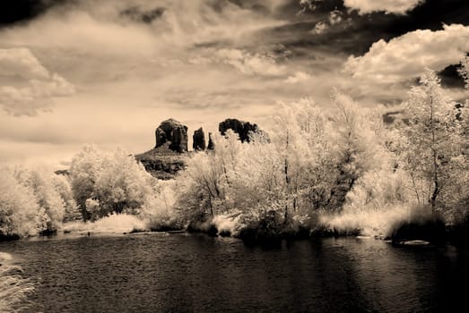 Infrared sepia tones cathedral rock sedona arizona